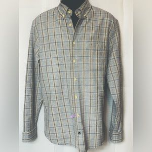 Taylor Stitch Plaid Organic Cotton Button Up Flannel Shirt Blue Beige Sz 44 XL